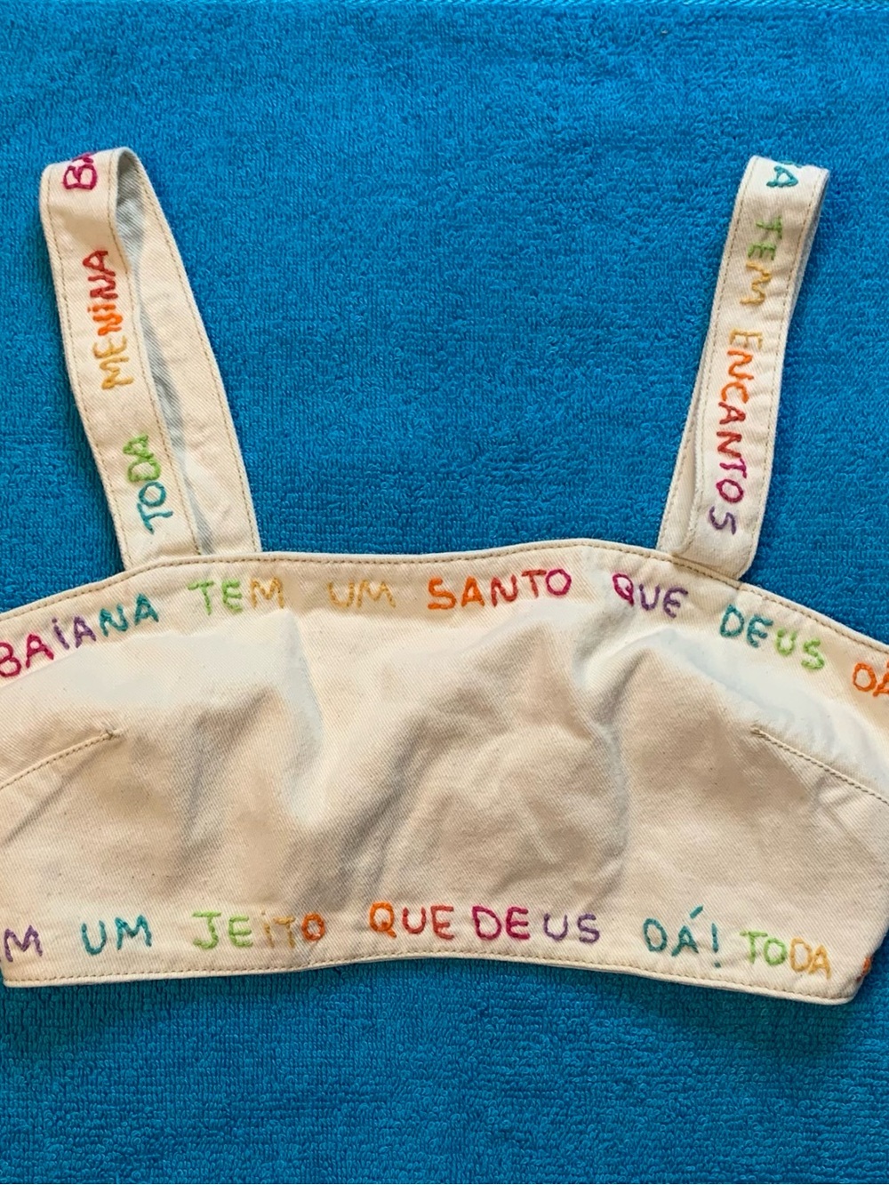 FARM Rio Off White/Cream Embroidered Strap Crop Top Inspired by Gilberto Gil’s